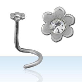 Nasenpiercing Spirale Blume mit Kristall Stahl Nasenstecker 0,8 mm