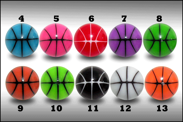 uvb033 Piercing Acryl Kugel Basketball 10 Farben Verschluss Schraubkugel