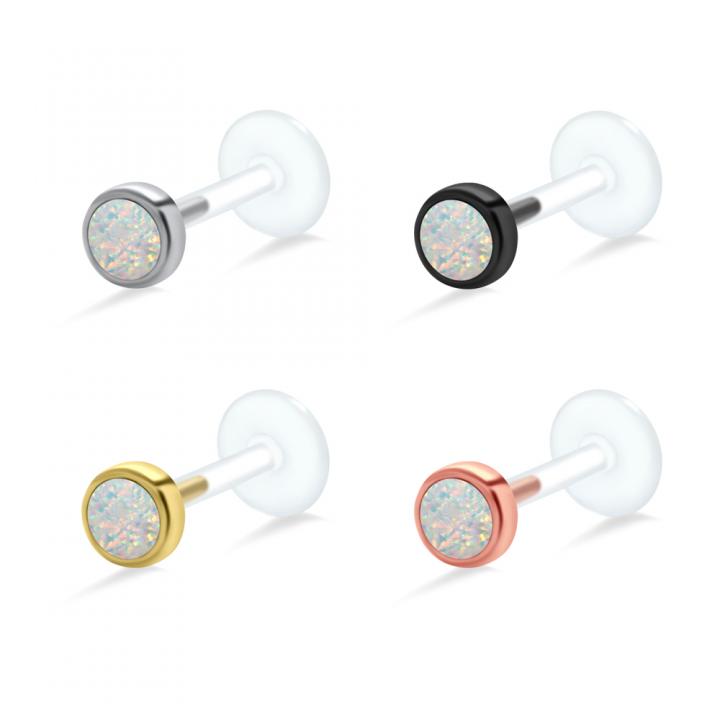 PTFE Tragus Labret mit Opal silber schwarz goldfarbig roségoldfarbig