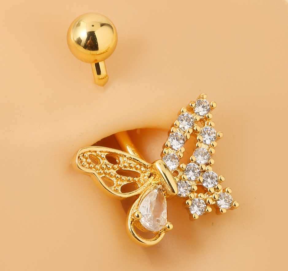 Bauchnabelpiercing Chirurgenstahl 316L goldfarbig Kristallschmetterling