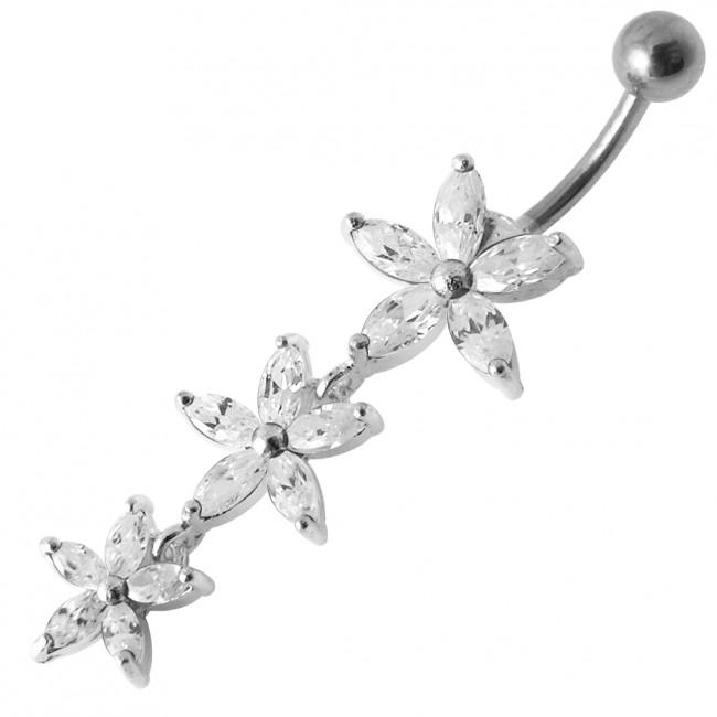 Bauchnabelpiercing Titan 925er Silber-Motiv Blumen  8mm/10mm/12mm Stablänge