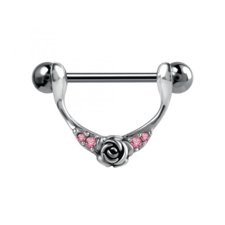 Brustwarzenpiercing Kristall Schild rosa mit Barbell Nipple Piercing