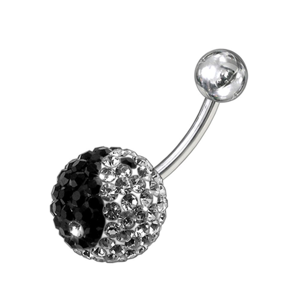 Bauchnabelpiercing Yin Yang Multi Kristall Kugel Klar/Schwarz Stahl