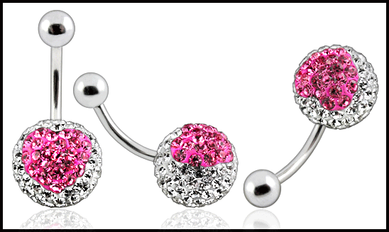 Bauchnabelpiercing Herz Rosa Multi Kristall Stahl Banane