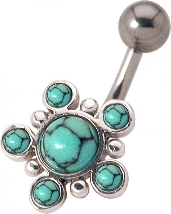 ai36_kopie Bauchnabelpiercing Türkis-Blume mit Halbedelsteinen Indianisch
