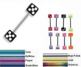 2066_6 Piercing Barbell Titan zwei Acryl-Würfel 10 Farben 1.6mm Hantel