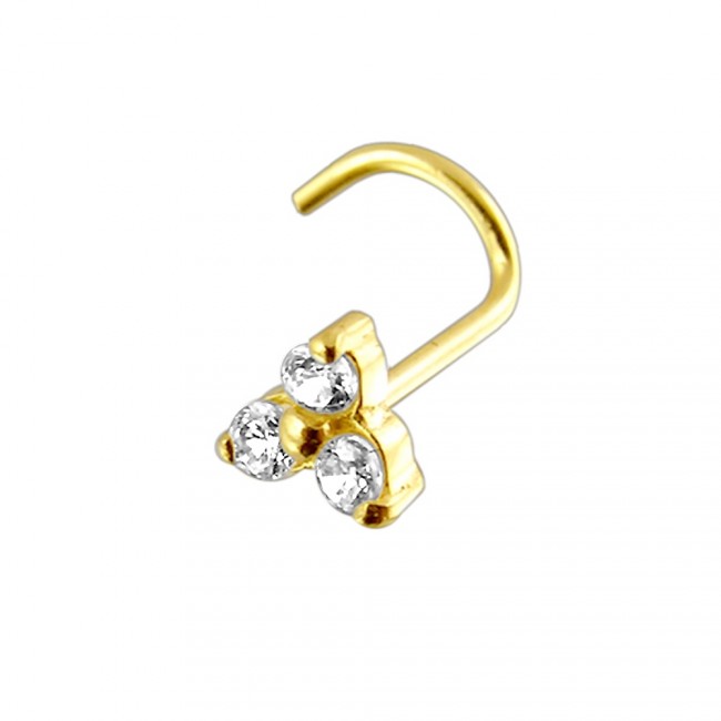 🦚 14karat Gold Nasenstecker Spirale drei Kristalle Nasenpiercing Gelbgold mit Geschenkbox 🦚 14karat Gold Nasenstecker Spirale drei Kristalle Nasenpiercing Gelbgold mit Geschenkbox