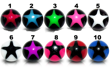 uvb099 Piercing UV-Acryl Kugel Stern 7 Farben Verschluss 1.6mm Schraubkugel