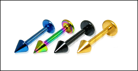 Piercing Labret mit 3mm-Spitze farbiger Stahl 1,2 x 8 mm Stecker