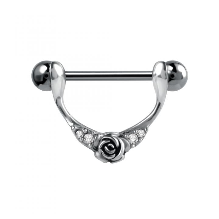 Brustwarzenpiercing Kristall Schild mit Barbell Nipple Piercing silberfarbig schwarz goldfarbig rosé