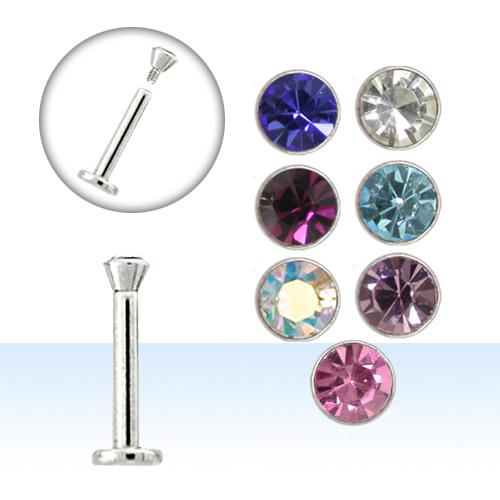 lbic Piercing Labret flache Kristall Kugel Stahl 1,2mm Stecker Innengewinde