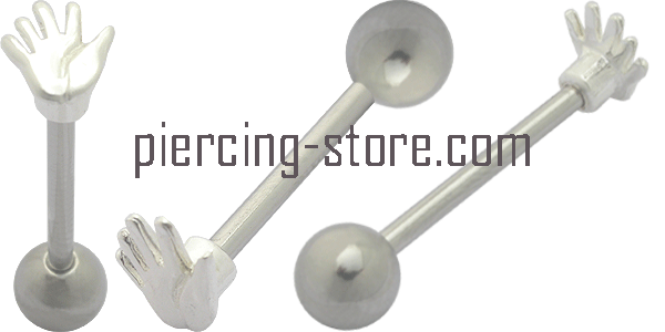 sspbtp013_2 Zungenpiercing Barbell Hand Silber Motiv Stahl