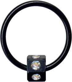 p1637_3 BCR Klemmkugelring schwarz Kristall Steine Stahl Piercing Ring