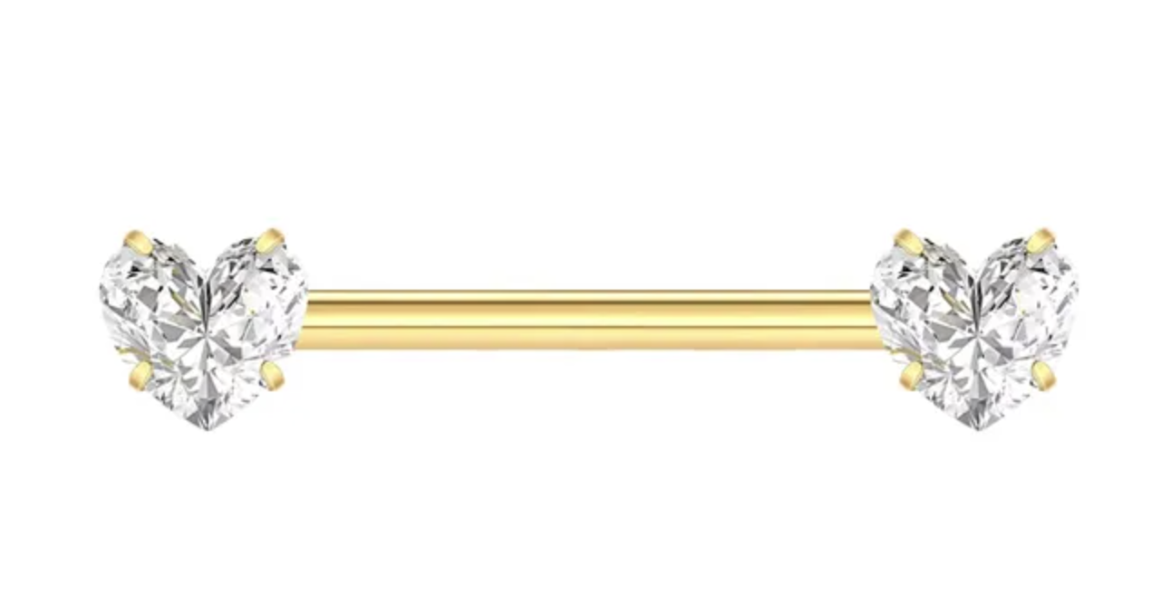 Brustwarzenpiercing Nipple Piercing goldfarbig Titan G23 mit Kristallherzen