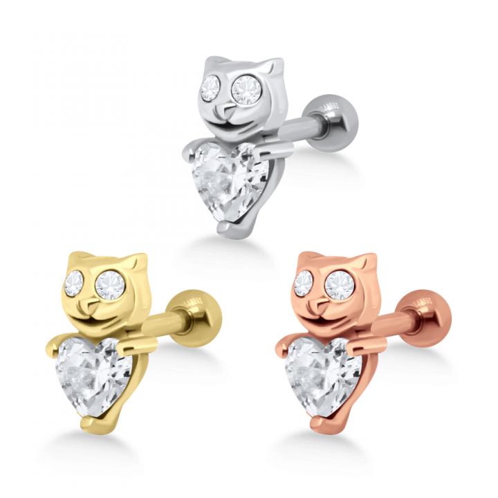 Helix Tragus Piercing Kitty silberfarbig goldfarbig roségoldfarbig