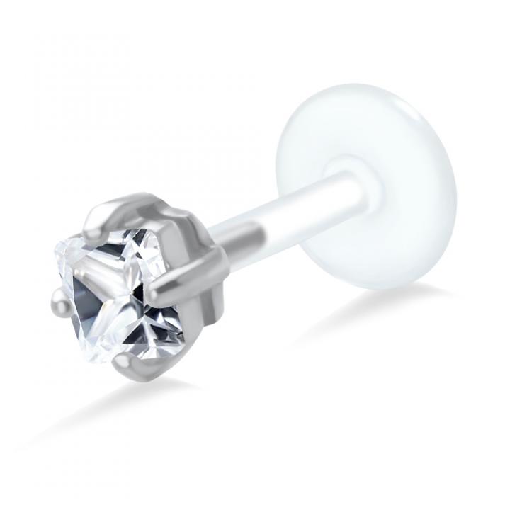 PTFE Tragus Labret 4mm-Kristall silber schwarz goldfarbig roségoldfarbig