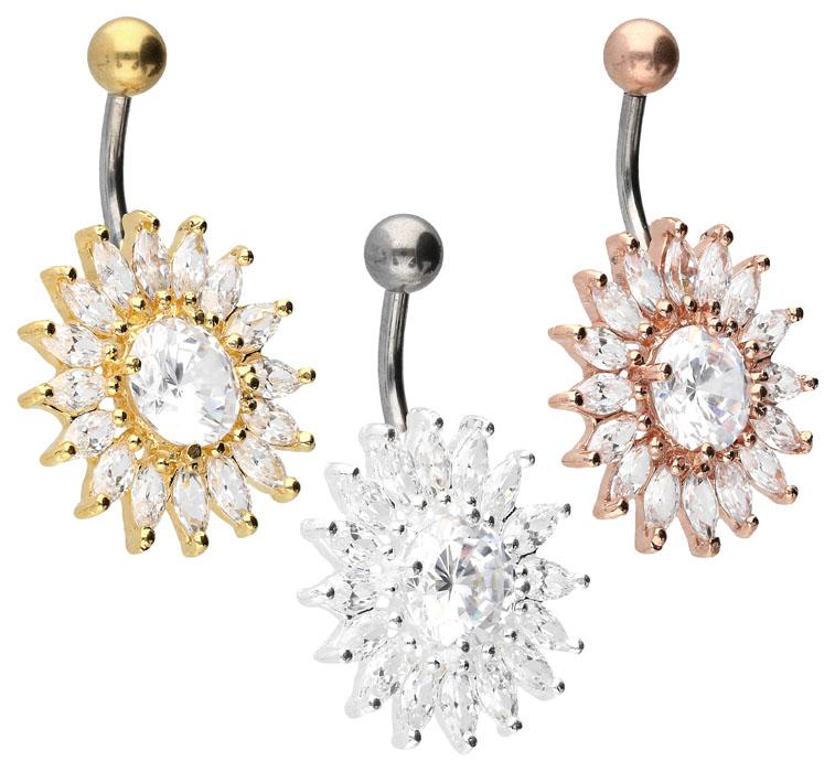 Bauchnabelpiercing Titan 925er Silber-Motiv Sonne silberfarbig goldfarbig roségoldfarbig