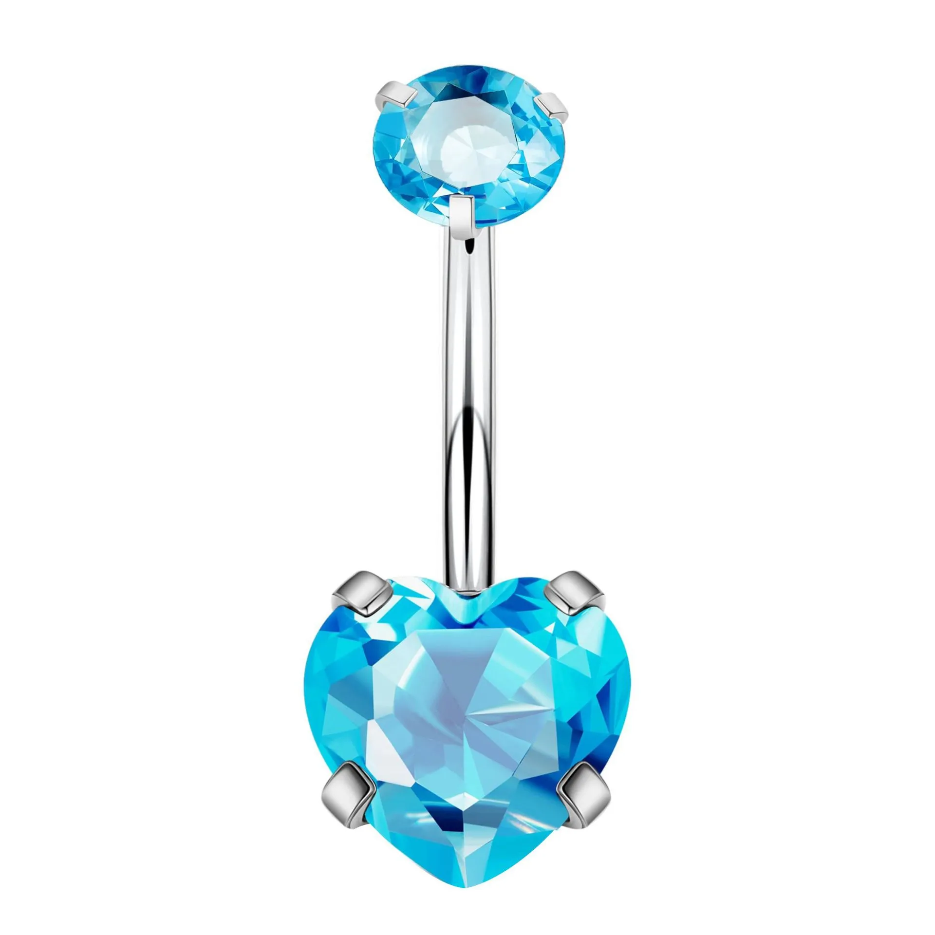 Bauchnabelpiercing Titan G23 mit eingefassten Kristallen Herzform aquamarin