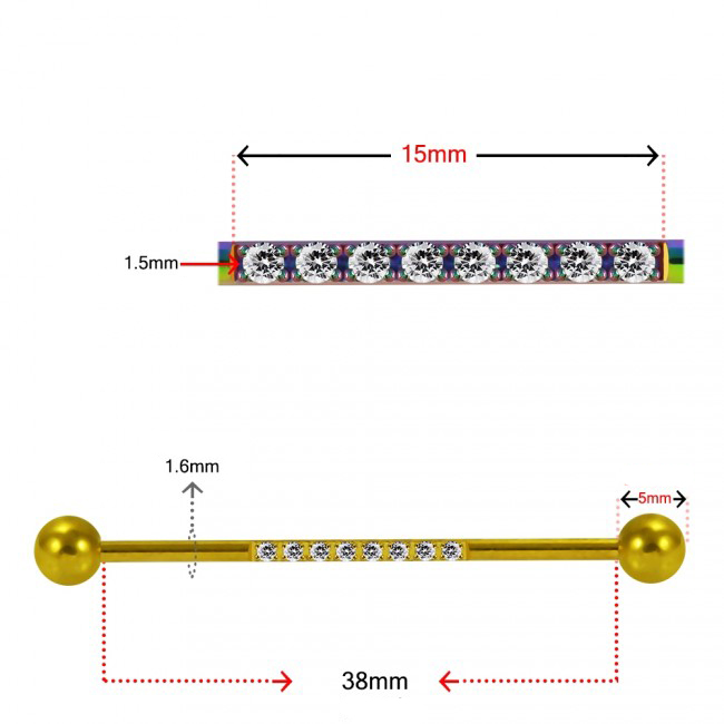 Industrial Piercing acht Kristalle silberfarbig goldfarbig roségoldfarbig schwarz regenbogenfarbig