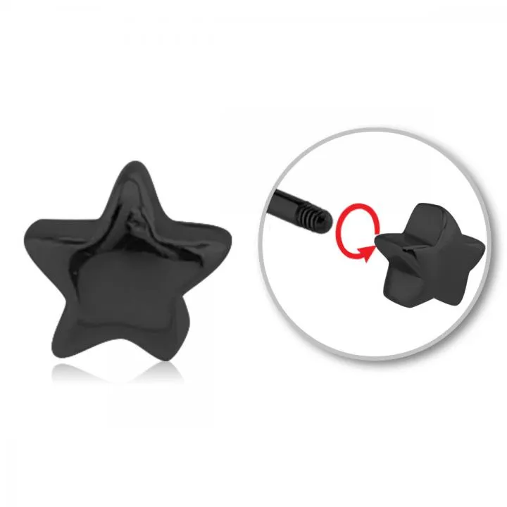 Stahl Piercing schwarz Motiv Stern nur Aufsatz oder mit Barbell oder Labret (wählbar)