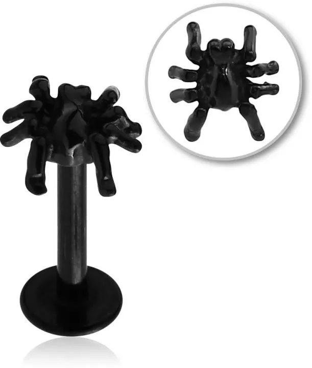 Stahl Piercing schwarz Motiv Spinne nur Aufsatz oder mit Barbell oder Labret (wählbar)