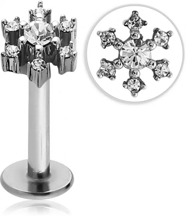 Stahl Piercing Motiv Eiskristall nur Aufsatz oder mit Barbell oder Labret (wählbar)