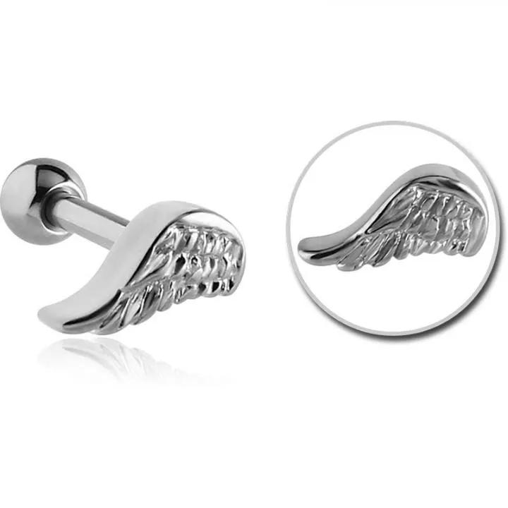 Stahl Piercing Motiv Engelflügel nur Aufsatz oder mit Barbell oder Labret (wählbar)