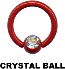 BCR Piercing Ring Rot Kristall Kugel Stahl Klemmring Klemmkugelring