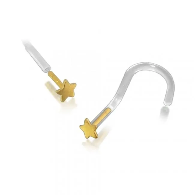 Nasenspirale Nasenpiercing aus Bioplastic mit 14karat Gelbgold 3mm-Stern Steckaufsatz