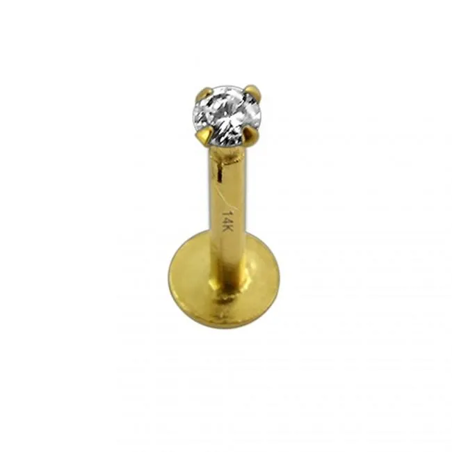 Piercing Labret Stecker 14karat Echtgold Gelbgold 2mm-Kristall Steckaufsatz mit Geschenkbox