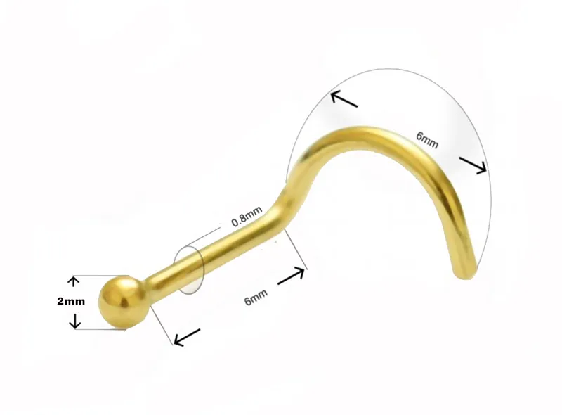 Nasenpiercing Spirale 2mm-Kugel 14k Echtgold Nasenstecker mit Geschenkbox