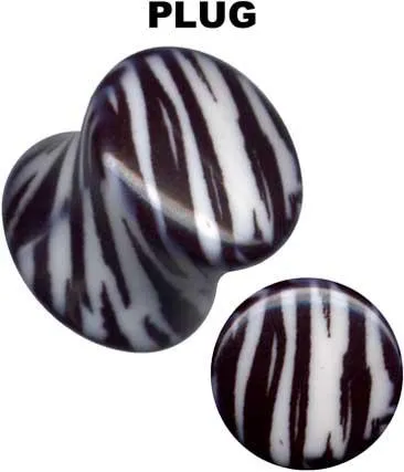 Ohr Piercing Plug Zebra Muster Schwarz/Weiss Acryl 14mm