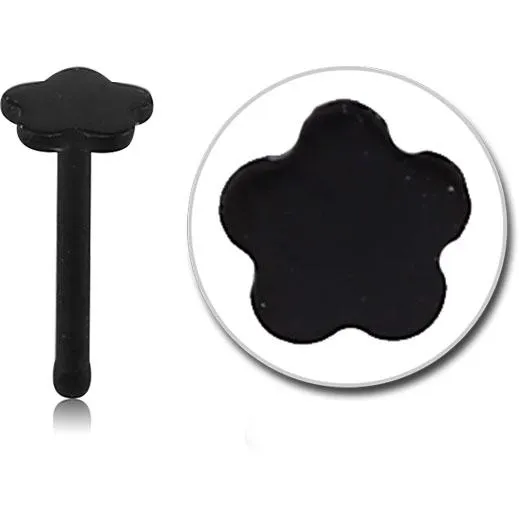 Nasenstecker Pin schwarz Blume Motiv 0.8 Stahl Nasenpiercing gerade