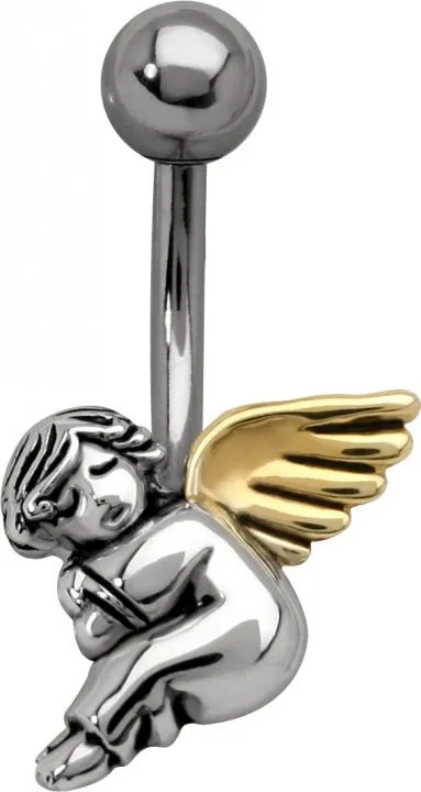 Bauchnabelpiercing schlafender Engel mit goldfarbigen Flügel