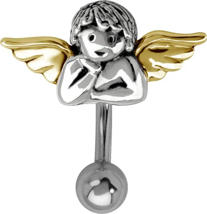 Bauchnabelpiercing kleiner Engel mit goldenen Flügel