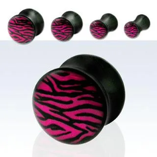 Plug Ohr Piercing Zebra Muster Schwarz/Pink Acryl