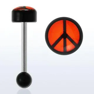 Zungenpiercing Peace Orange-Schwarz Titan oder Stahl UV Barbell