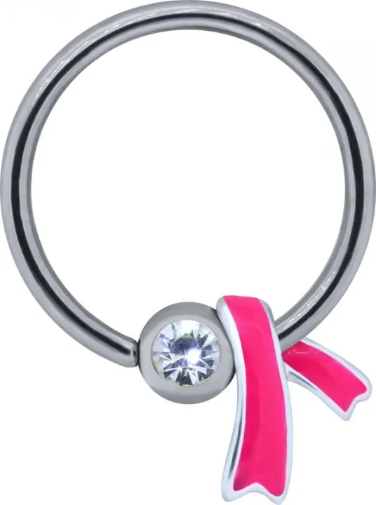 BCR Ring Kristall Schleife Pink Klemmring Stahl Augenbrauen Piercing
