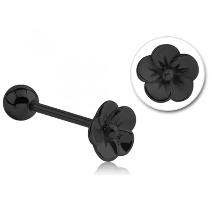 Barbell Piercing schwarz Motiv Blume Hantel 1.6mm Stärke