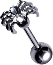 Zungenpiercing Barbell mit Spinne Motiv Stahl Hantel 1,6mm