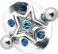 Bauchnabelpiercing Schild mit Stern Kristallsteine blau