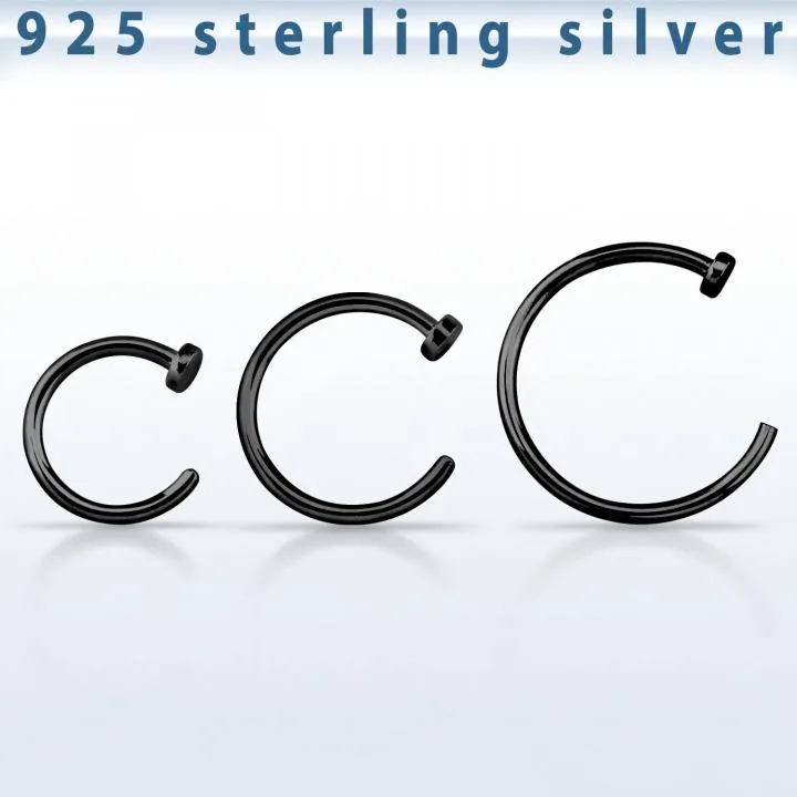 Offener Nasenring aus 925er Sterling Silber schwarz Nasenpiercing 0.8mm Stärke in 6mm/8mm/10mm
