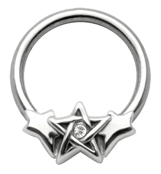 Brustwarzen BCR Ring Pentagramm Klemmring Nippel Piercing Stahl Titan