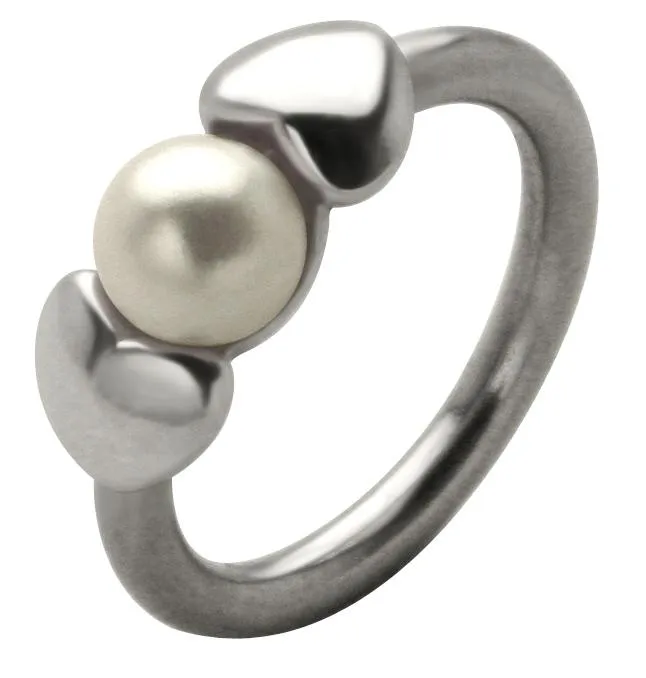 Bauchnabelpiercing Herzen mit Perle BCR Piercing Ring Stahl o Titan