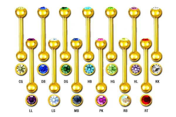 Piercing Barbell Swarovski-Kristall 9 Farben Goldfarben 1.2mm/1.6mm