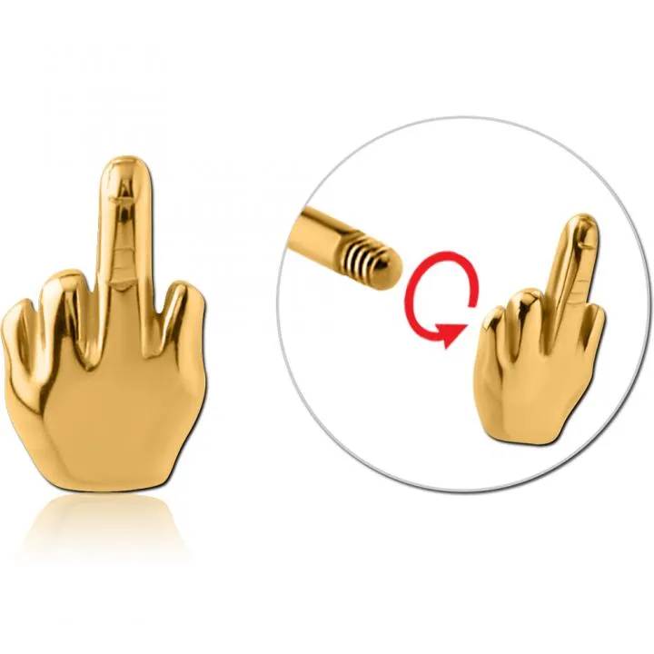 Piercing Aufsatz goldfarbig Motiv Mittelfinger mit 1.6mm Gewinde