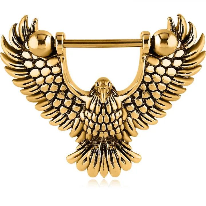 Brustwarzenpiercing Nippel Schild mit großem Adler vergoldet inklusive Barbell