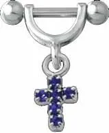 Helix Tragus Kreuz Kristalle blau Ohr Piercing Stahl Barbell mit Schild
