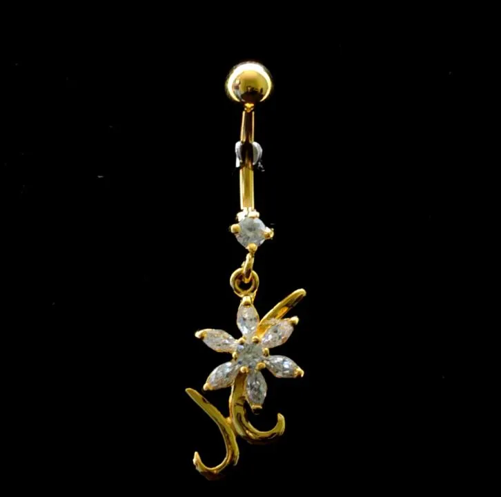 Bauchnabelpiercing Titan 925er Silber-Motiv goldfarbig Blume