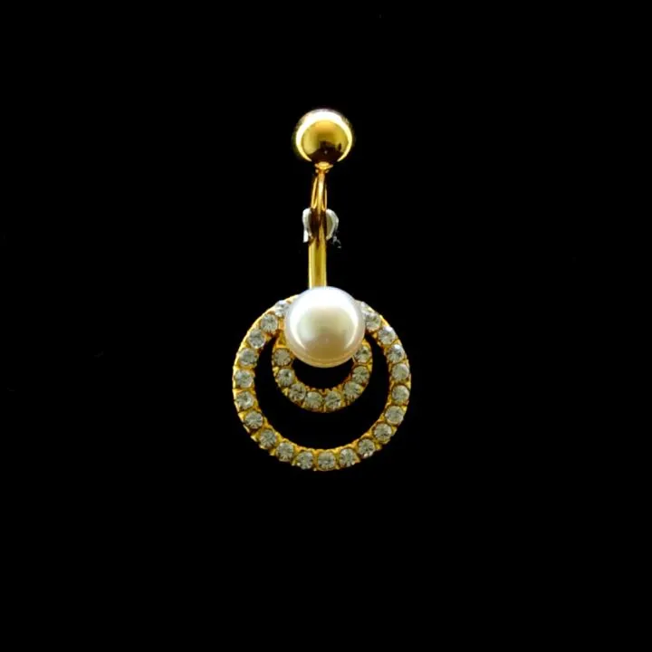 Bauchnabelpiercing Titan 925er Silber-Motiv goldfarbig mit Perle